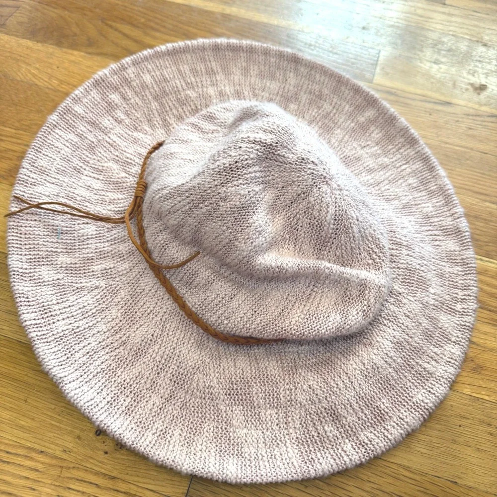 Scala Rose Pink Knit Floppy‎ Sun Hat Braided Band Packable OS